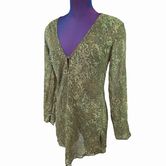 Vintage Victoria's Secret Sheer Long Sleeve Nightie Olive Leopard Print Sz Small - Picture 2 of 9